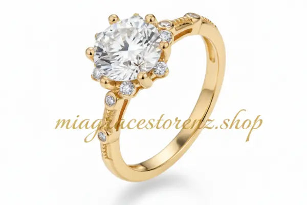 New arrival Moissanite Solitaire Ring 18K Gold | Six-Prong Diamond Accent Engagement Ring Mia Roses