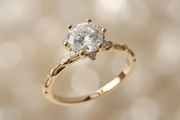 New arrival Moissanite Solitaire Ring 18K Gold | Six-Prong Diamond Accent Engagement Ring Mia Roses