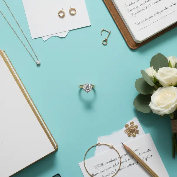 Flat lay - ring on turquoise background