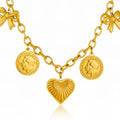 Gold charm necklace detail