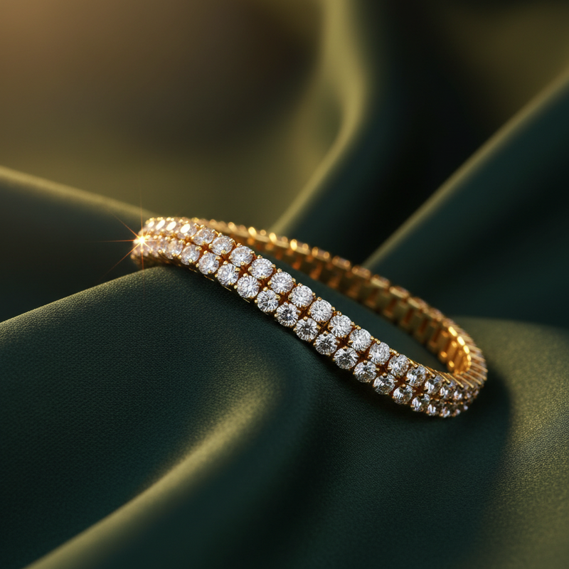 Gold tennis bracelet styled shot