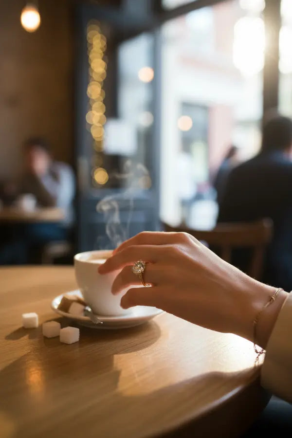 Lifestyle - hand with ring and coffee