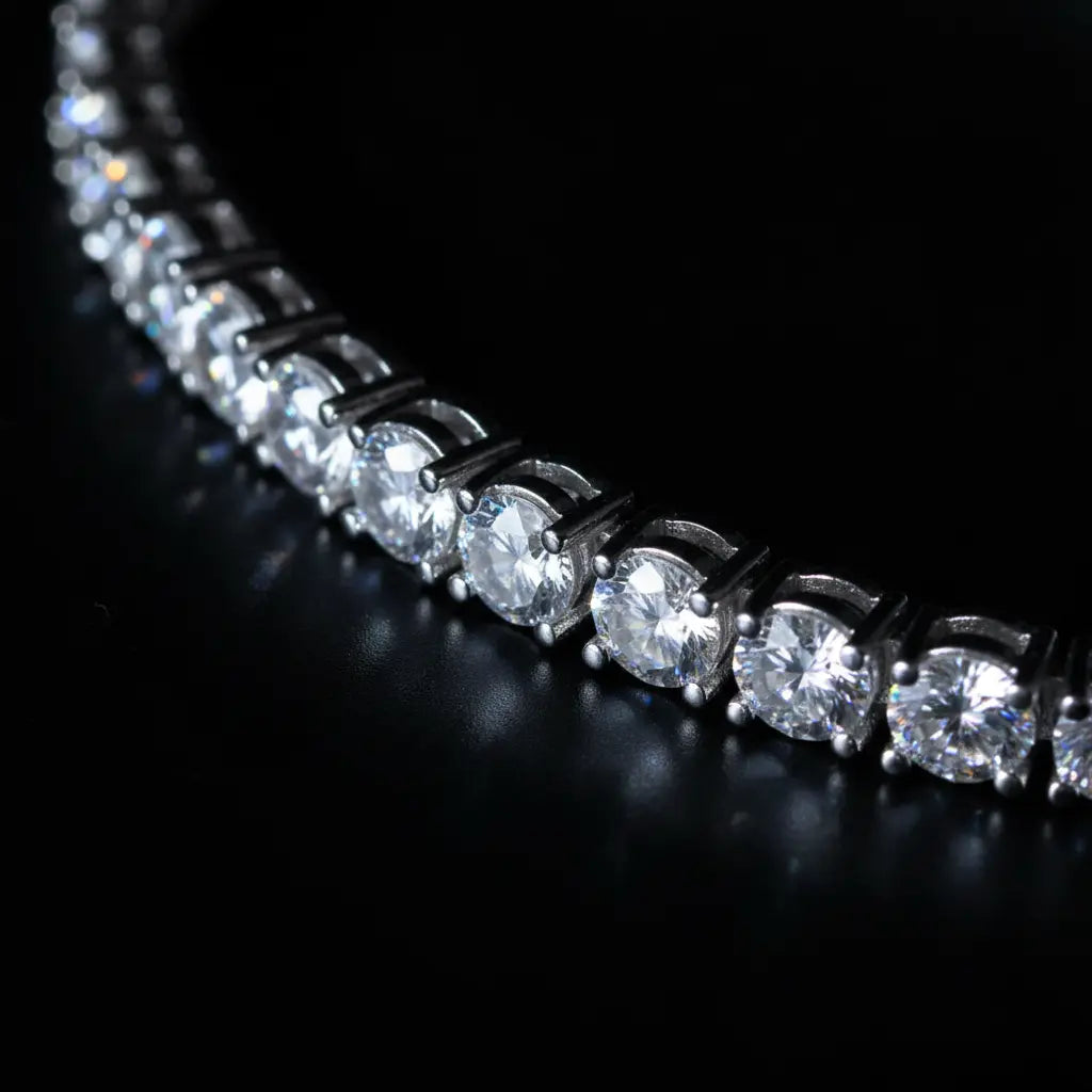 Silver tennis bracelet close-up detail